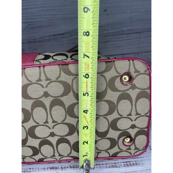 COACH F28501 Signature Stripe Drawstring Carryall Satchel Bag Pink Purse - Picture 14 of 16